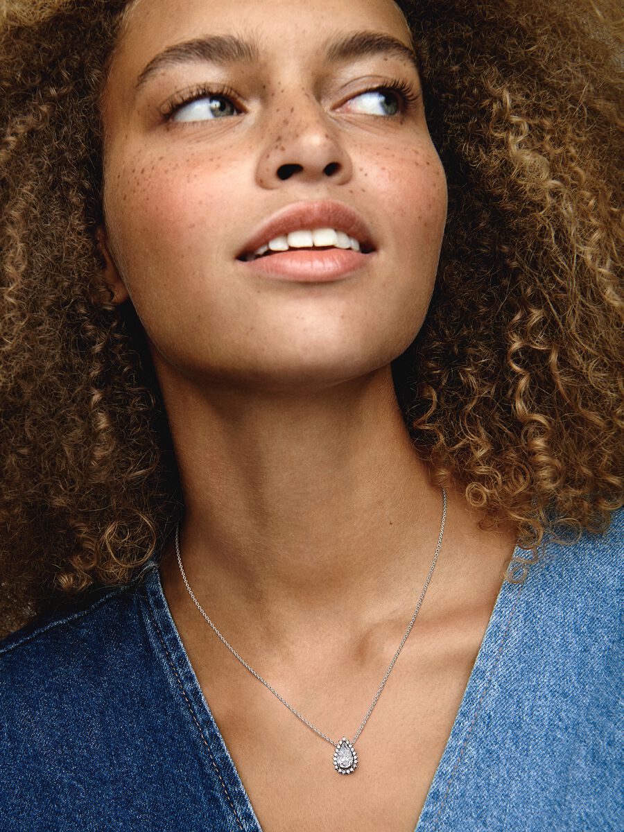 Colar Brilhante Auréola Pera Prata