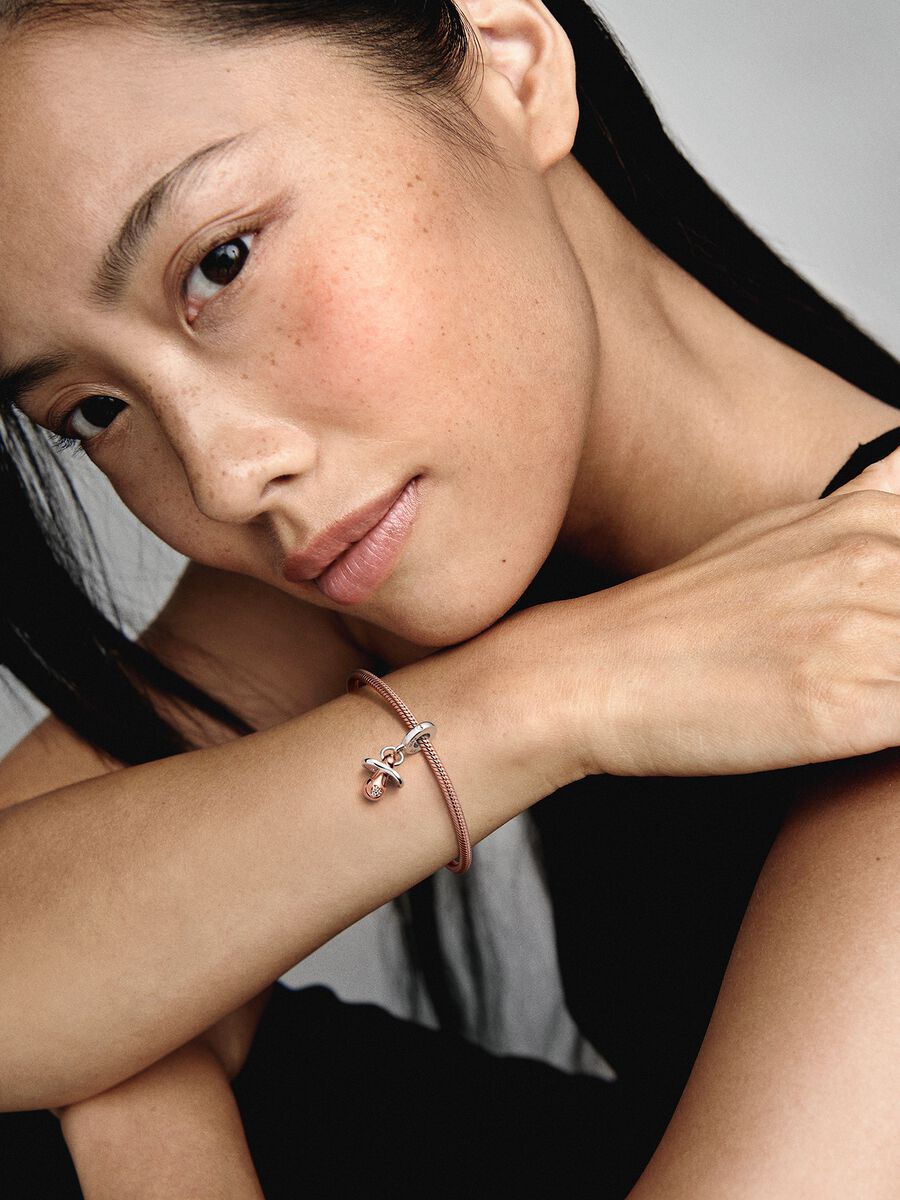 Conta Pendente Chupeta Prata, Revestimento de ouro rosa 14k