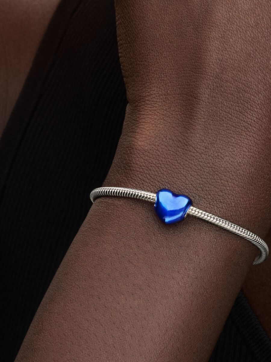 Conta Coração Azul Metálico Prata