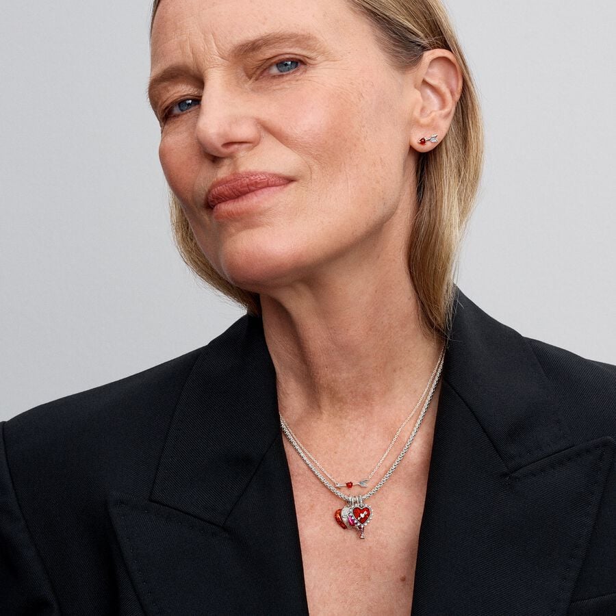 Brincos Espigão Coração Flecha e Vidro Murano