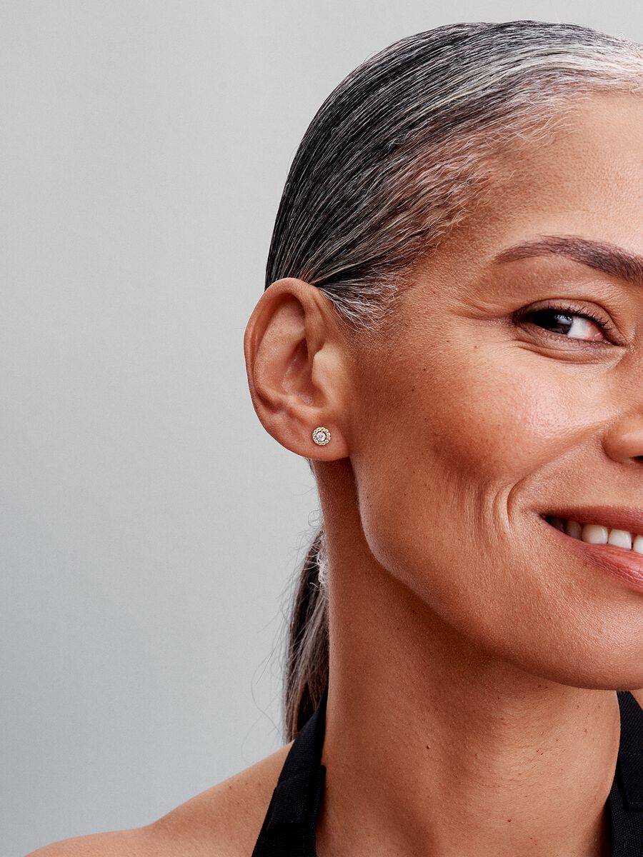 Brincos Espigão Auréola Redonda Pavé Revestimento de ouro 14k