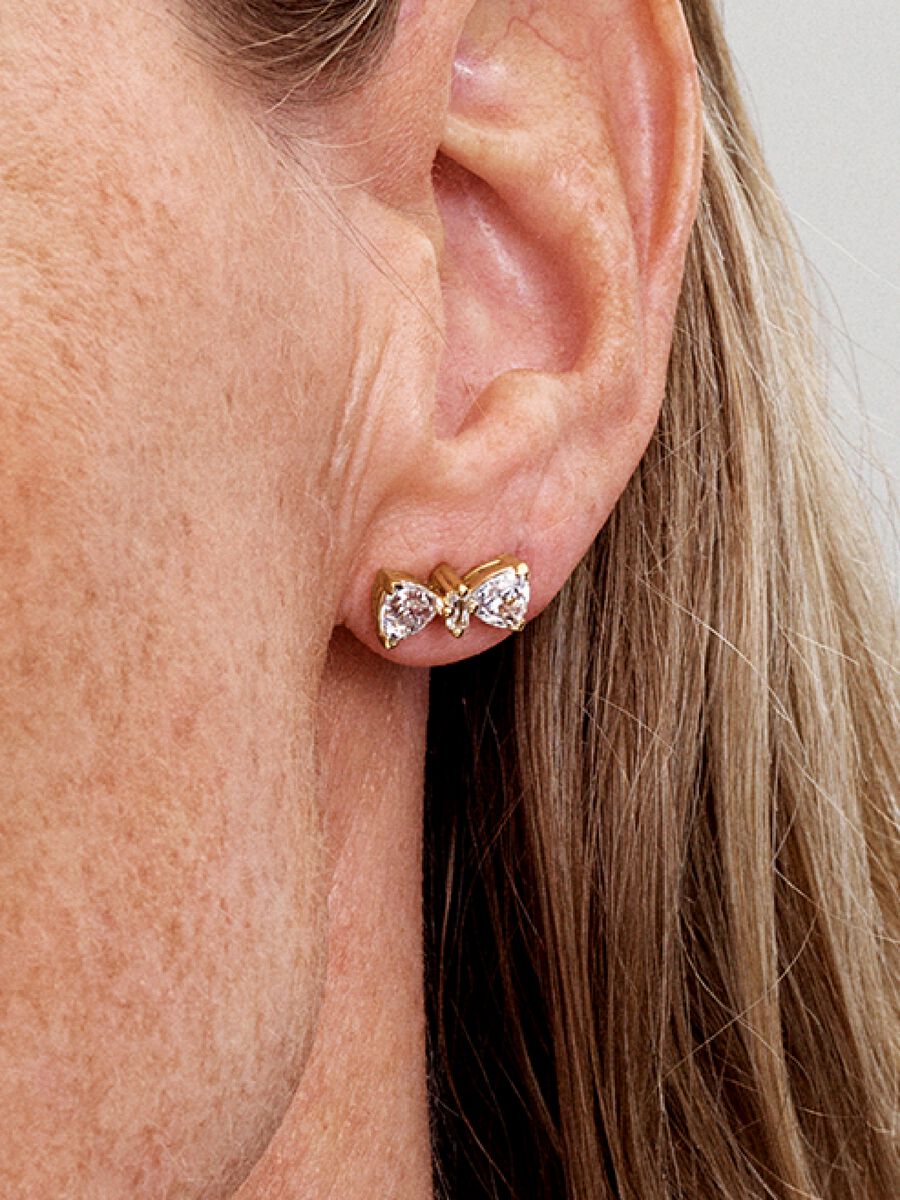 Brincos Espigão Laço Brilhante Revestimento de ouro 14k