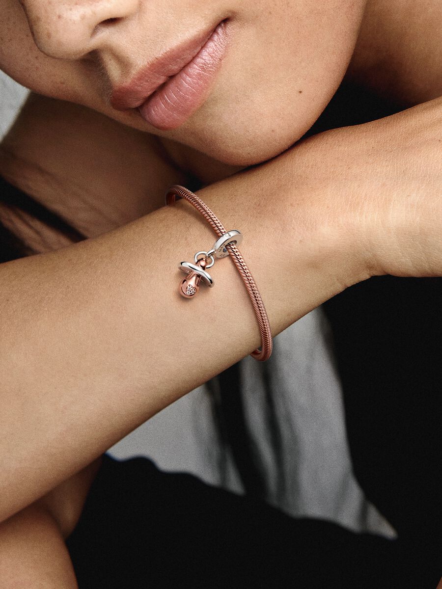 Conta Pendente Chupeta Prata, Revestimento de ouro rosa 14k