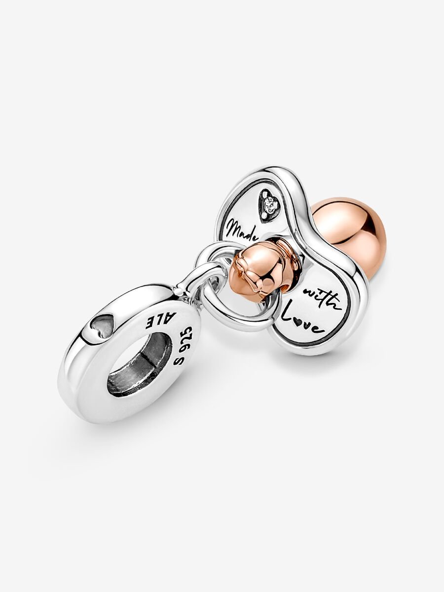 Conta Pendente Chupeta Prata, Revestimento de ouro rosa 14k