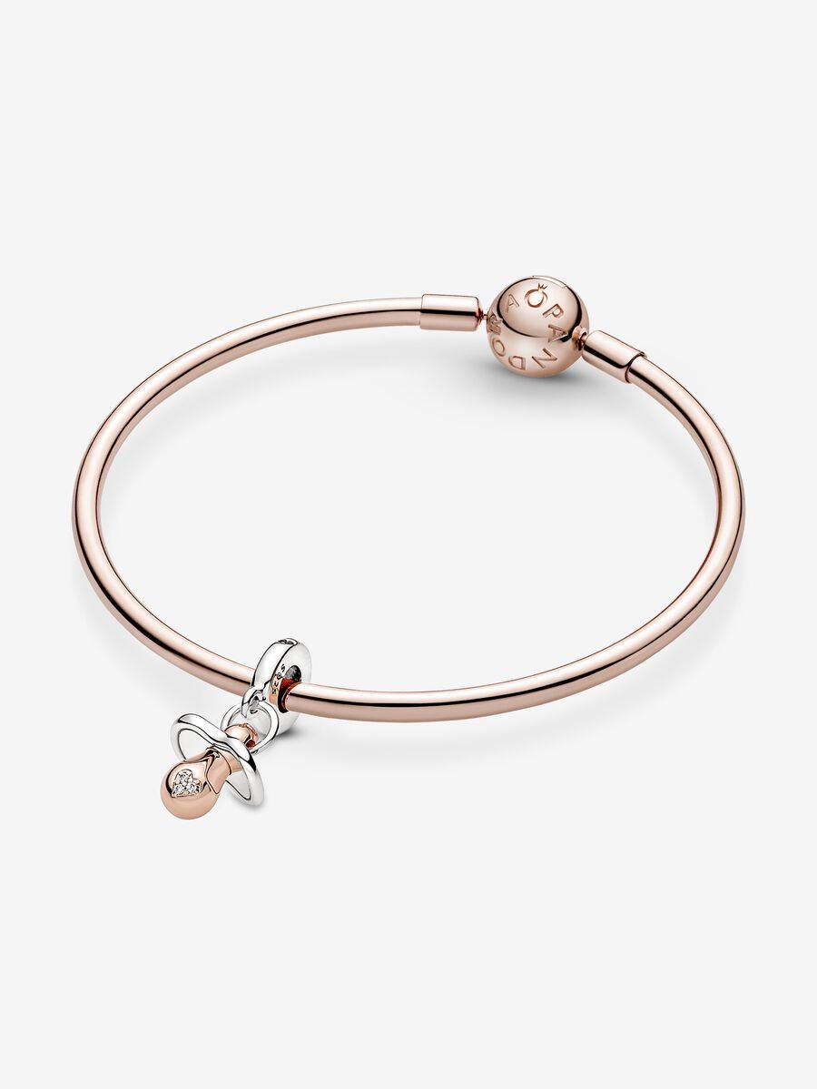 Conta Pendente Chupeta Prata, Revestimento de ouro rosa 14k