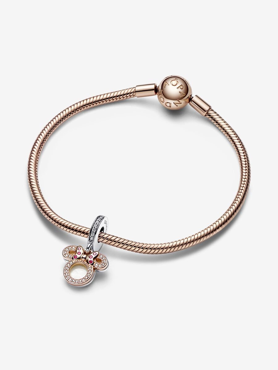 Conta Pendente Disney, Minnie Mouse Silhouette Prata, Revestimento de ouro rosa 14k