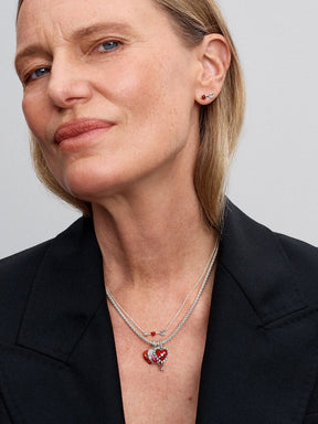 Brincos Espigão Coração Flecha e Vidro Murano Prata